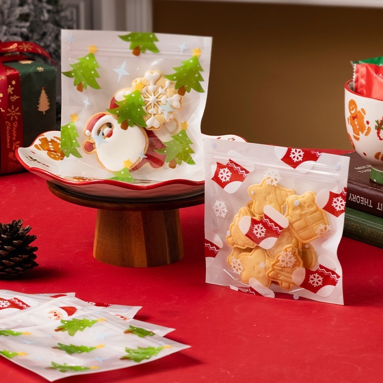 聖誕節夾鍊袋(約50只入)/牛軋糖果食品自封禮品袋/創意烘焙包裝袋/糖果曲奇小袋子-細節圖4