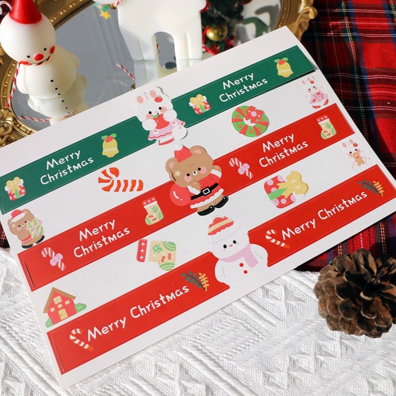 ▪15條圍邊+20枚貼紙+20枚插牌▪聖誕餅乾罐子腰帶圍邊/曲奇糯米船牛軋糖奶茶瓶子糖果裝飾插牌封口貼紙-細節圖4