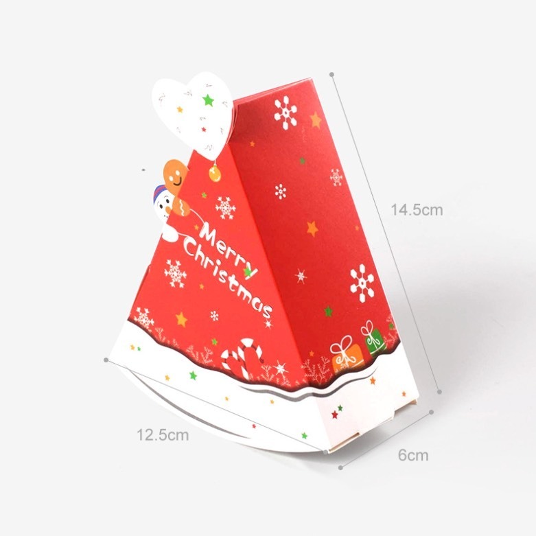 ◎3只入◎可愛紅色聖誕樹造型三角西瓜盒/食品級白卡禮品包裝/平安夜彩色禮物盒-細節圖7