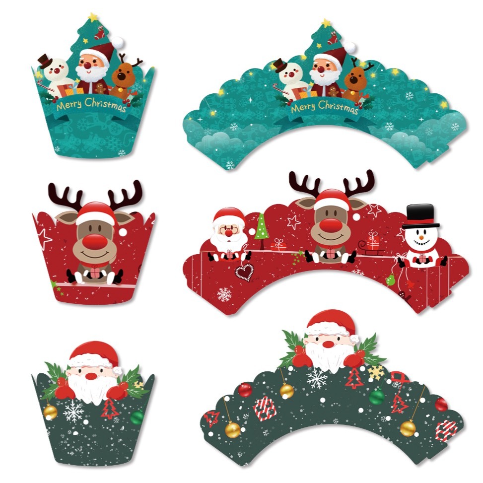 ▪24圍邊+24插牌▪聖誕節系列杯子蛋糕裝飾紙圍邊/蛋糕紙杯裝飾/聖誕蛋糕派對插旗-細節圖2