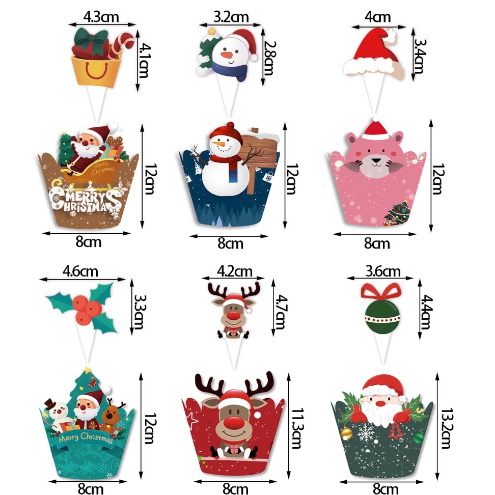 ▪24圍邊+24插牌▪聖誕節系列杯子蛋糕裝飾紙圍邊/蛋糕紙杯裝飾/聖誕蛋糕派對插旗-細節圖5
