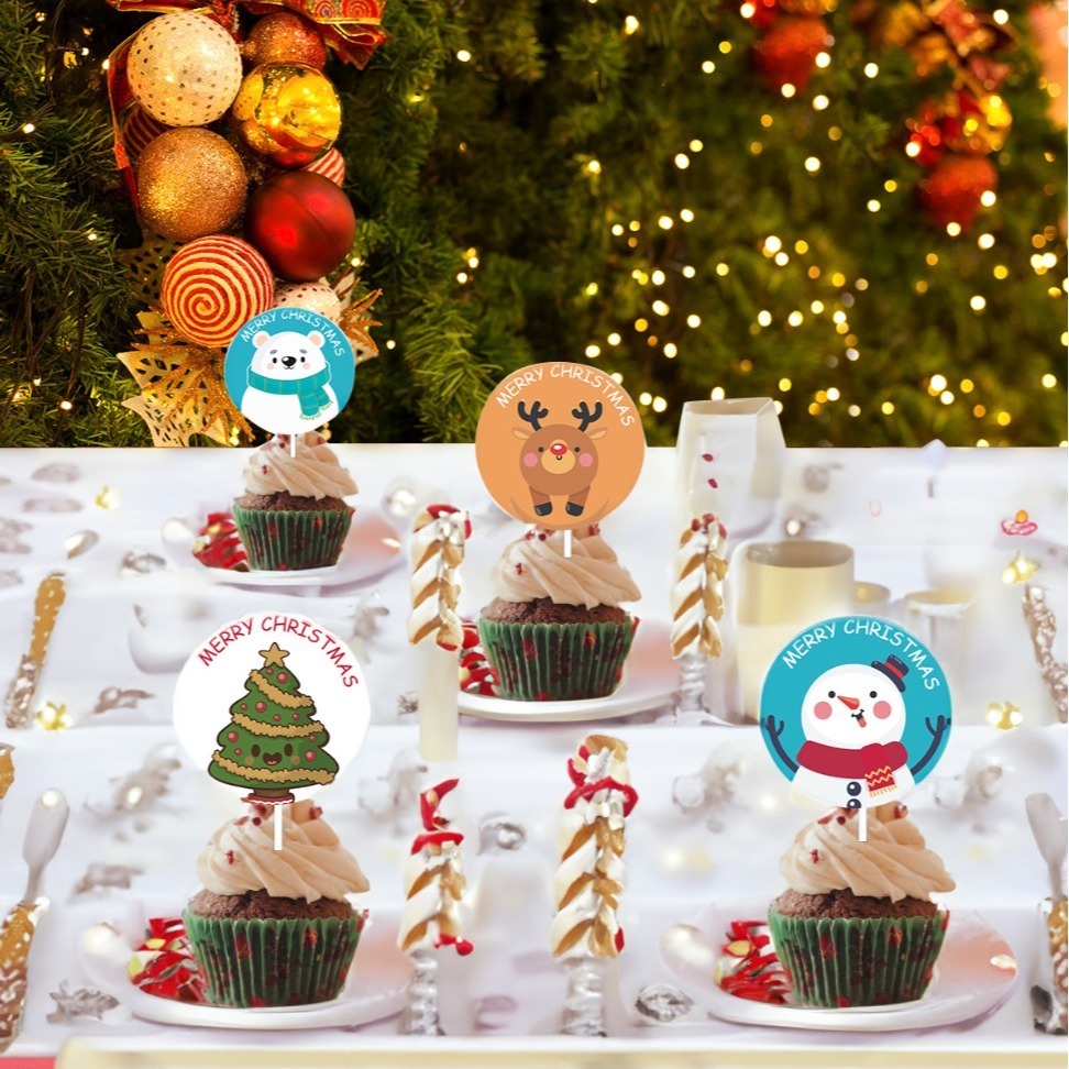 ◎12支入◎聖誕節蛋糕DIY裝飾插件插旗/馬芬杯裝飾/杯子蛋糕裝飾卡片插牌/聖誕蛋糕甜品裝飾裝飾插牌-細節圖3