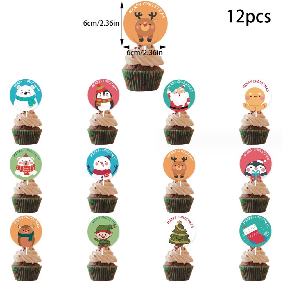 ◎12支入◎聖誕節蛋糕DIY裝飾插件插旗/馬芬杯裝飾/杯子蛋糕裝飾卡片插牌/聖誕蛋糕甜品裝飾裝飾插牌-細節圖6