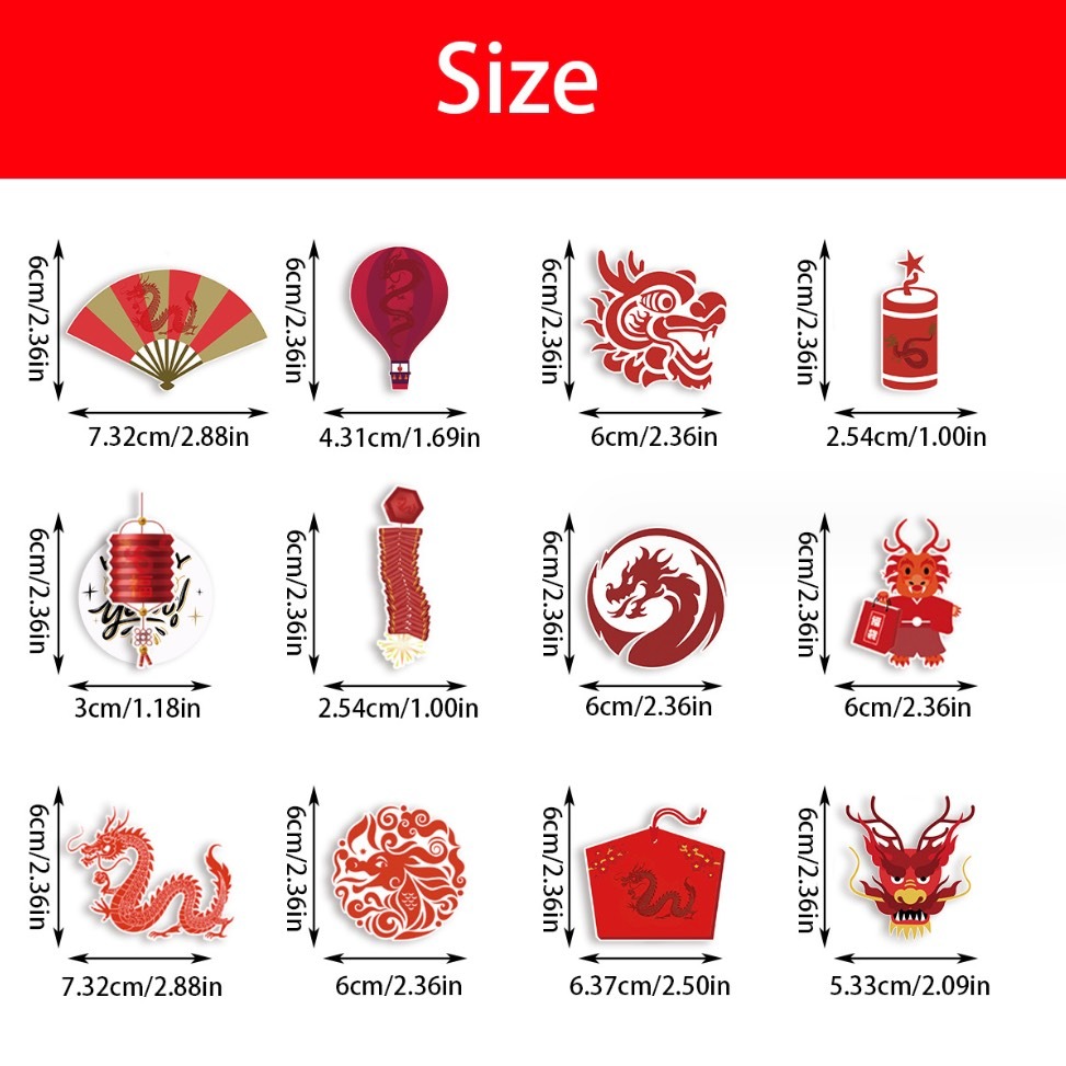 ◎12支入◎龍年主題蛋糕DIY裝飾插件插旗/馬芬杯裝飾/新年杯子蛋糕裝飾卡片插牌/Happy new year蛋糕甜品裝-細節圖6