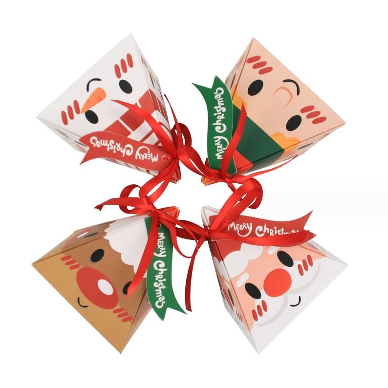 ◎5只入◎聖誕老人大臉三角糖盒/聖誕禮物盒/三角盒/糖果紙盒/食品級白卡禮品包裝/平安夜彩色禮物盒-細節圖3