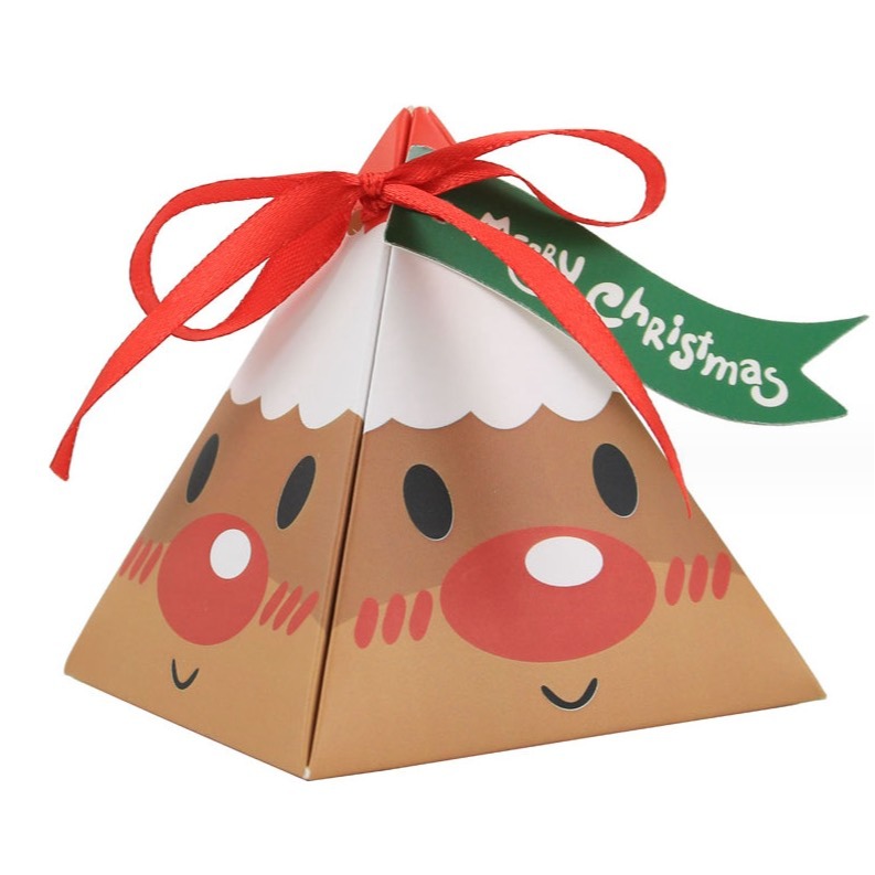 ◎5只入◎聖誕老人大臉三角糖盒/聖誕禮物盒/三角盒/糖果紙盒/食品級白卡禮品包裝/平安夜彩色禮物盒-細節圖8