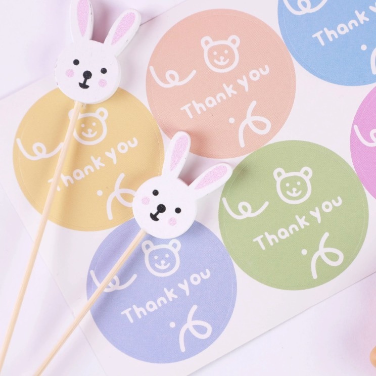 ◎3張=18枚◎ins風可愛莫蘭迪卡通小熊thank you封口貼紙/禮盒包裝貼/餅乾袋貼紙/多功能標記手帳貼紙/烘焙裝-細節圖3