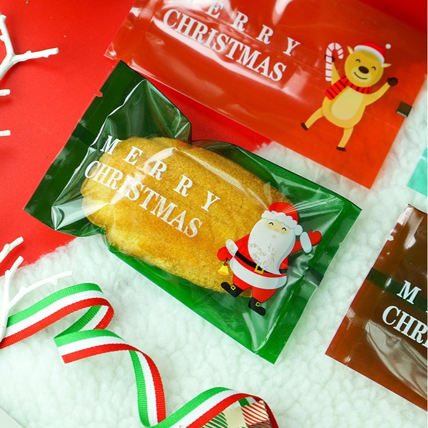 ▪ 7*12cm▪加厚聖誕瑪德蓮機封袋(約100只混入)/咖色常溫磅蛋糕費南雪烘焙包裝袋子/方塊酥曲奇餅點心袋/老人麋鹿-細節圖2