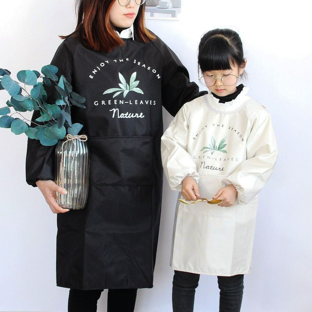 原創北歐親子長袖防水防油畫畫罩衣/成人兒童長袖圍裙/畫衣/廚房工作服/店服/麵包店烘培圍裙-細節圖2