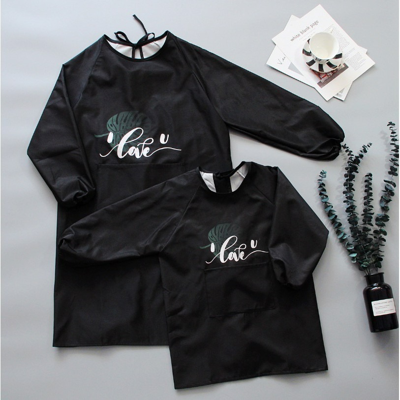 原創北歐親子長袖防水防油畫畫罩衣/成人兒童長袖圍裙/畫衣/廚房工作服/店服/麵包店烘培圍裙-細節圖5