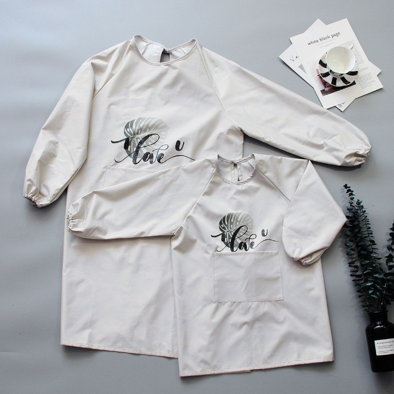 原創北歐親子長袖防水防油畫畫罩衣/成人兒童長袖圍裙/畫衣/廚房工作服/店服/麵包店烘培圍裙-細節圖6