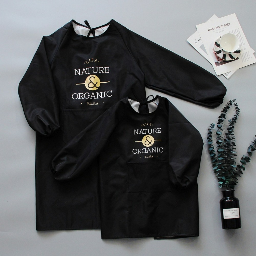 原創北歐親子長袖防水防油畫畫罩衣/成人兒童長袖圍裙/畫衣/廚房工作服/店服/麵包店烘培圍裙-細節圖7