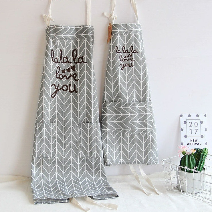 Smile日式簡約雙口袋純棉麻圍裙-細節圖2