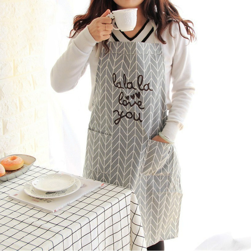 Smile日式簡約雙口袋純棉麻圍裙-細節圖3