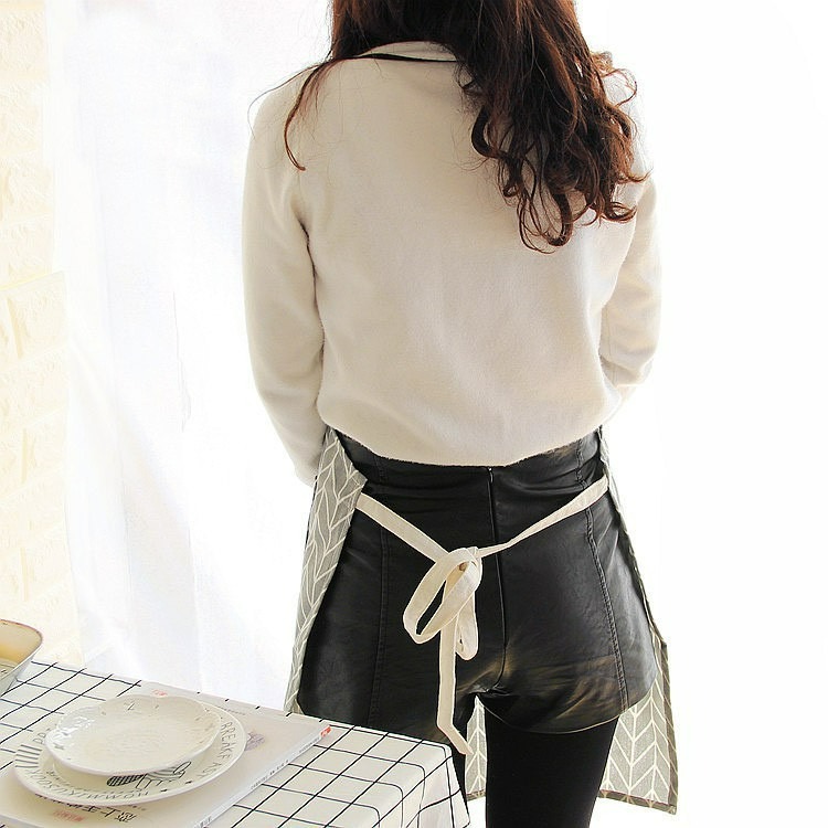 Smile日式簡約雙口袋純棉麻圍裙-細節圖4