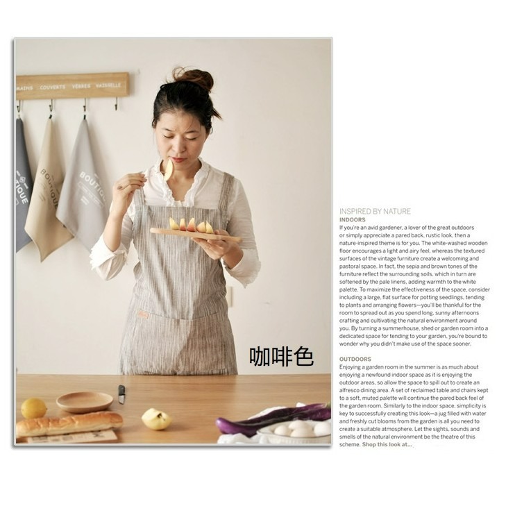 原創日式棉麻一字背帶圍裙/烘培咖啡廳工作服-細節圖3