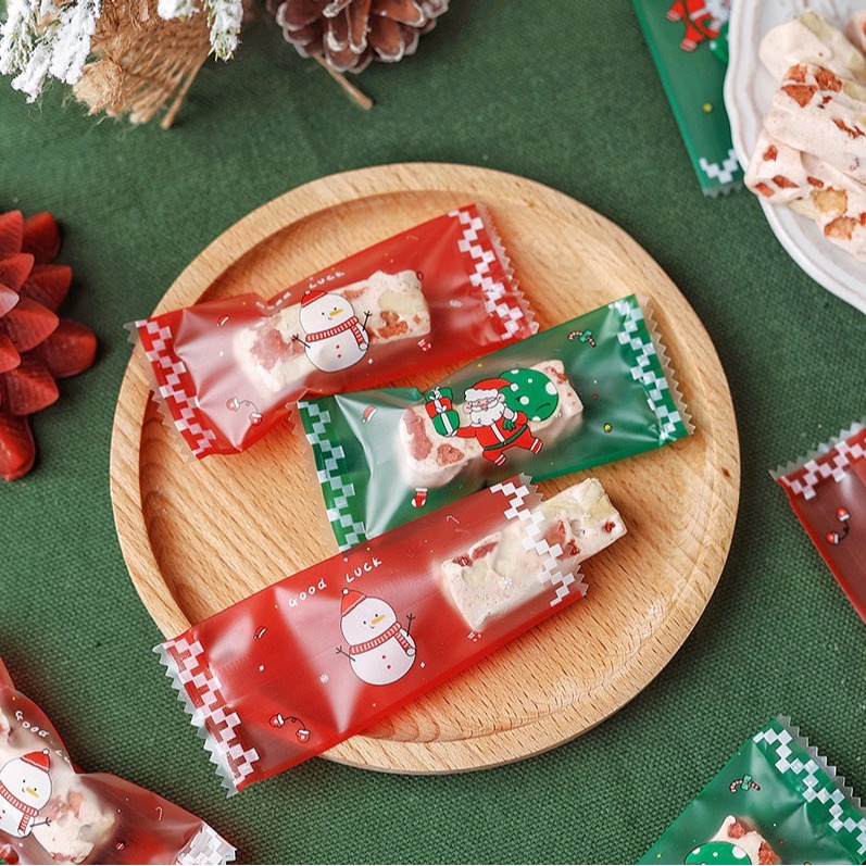▪3.5X9cm▪聖誕節雪人老公公牛軋糖包裝袋(約100只混裝)/奶糖糖果太妃糖烘焙機封袋/手工咖啡糖包裝袋-細節圖2