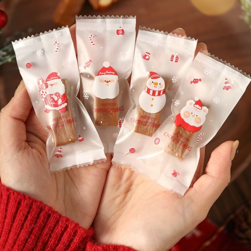 ▪4x9.5cm▪聖誕節雪人老公公牛軋糖摩砂包裝袋(約100只混裝)/奶糖糖果太妃糖烘焙機封袋/手工咖啡糖包裝袋
