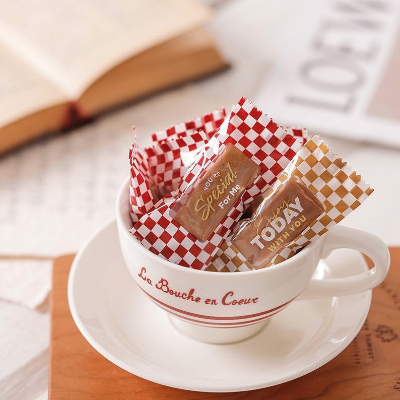 ▪3.9x9CM▪棋盤格紋浪漫牛軋糖包裝袋(約200只裝)/奶糖糖果太妃糖烘焙機封袋-細節圖3