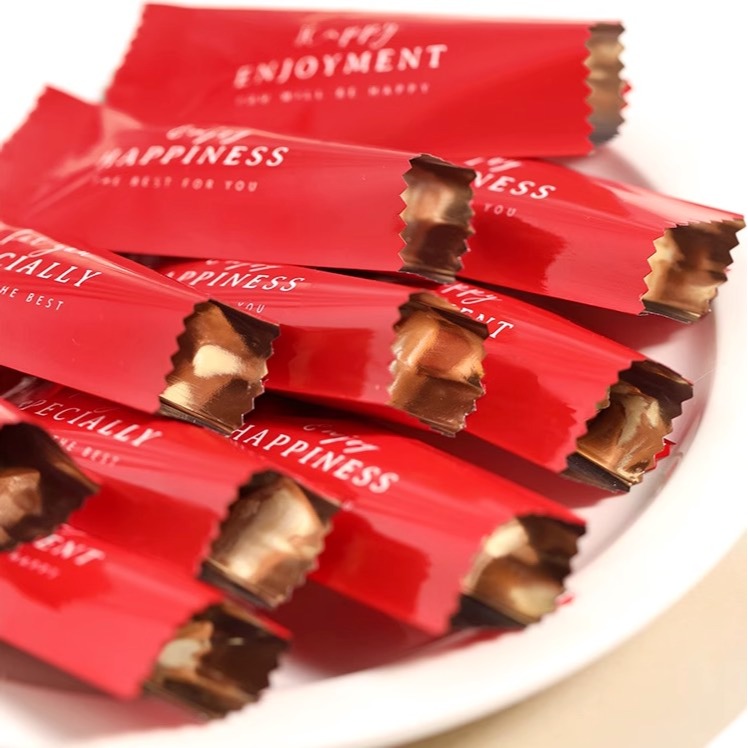 ▪3.5x9cm▪紅色英文鋁箔牛軋糖包裝袋(約100只裝)/奶糖糖果太妃糖烘焙機封袋/新年紅色糖果袋-細節圖4