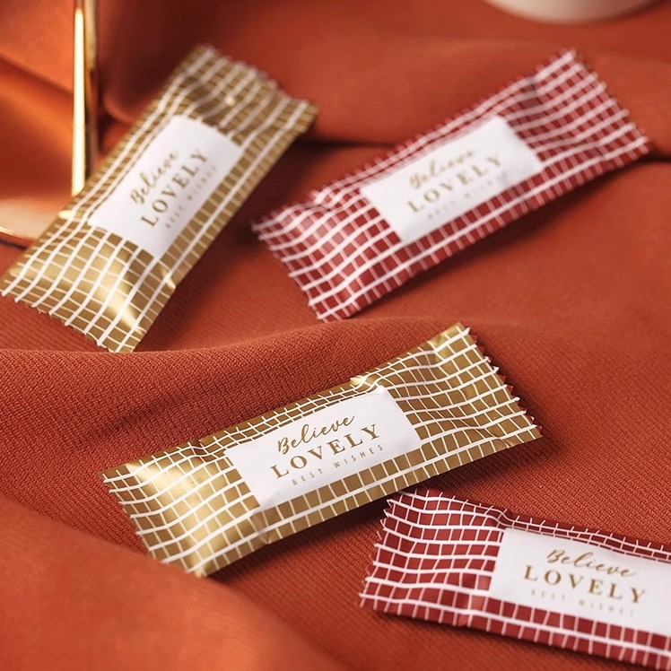 ▪3.5x9cm▪ins格紋鋁箔牛軋糖包裝袋(約100只裝)/奶糖糖果太妃糖烘焙機封袋/新年紅色糖果袋-細節圖3