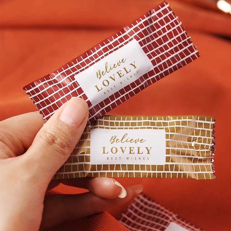 ▪3.5x9cm▪ins格紋鋁箔牛軋糖包裝袋(約100只裝)/奶糖糖果太妃糖烘焙機封袋/新年紅色糖果袋-細節圖4