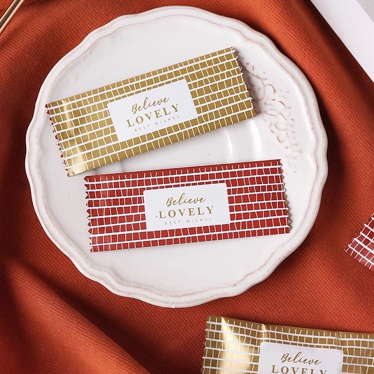 ▪3.5x9cm▪ins格紋鋁箔牛軋糖包裝袋(約100只裝)/奶糖糖果太妃糖烘焙機封袋/新年紅色糖果袋-細節圖5