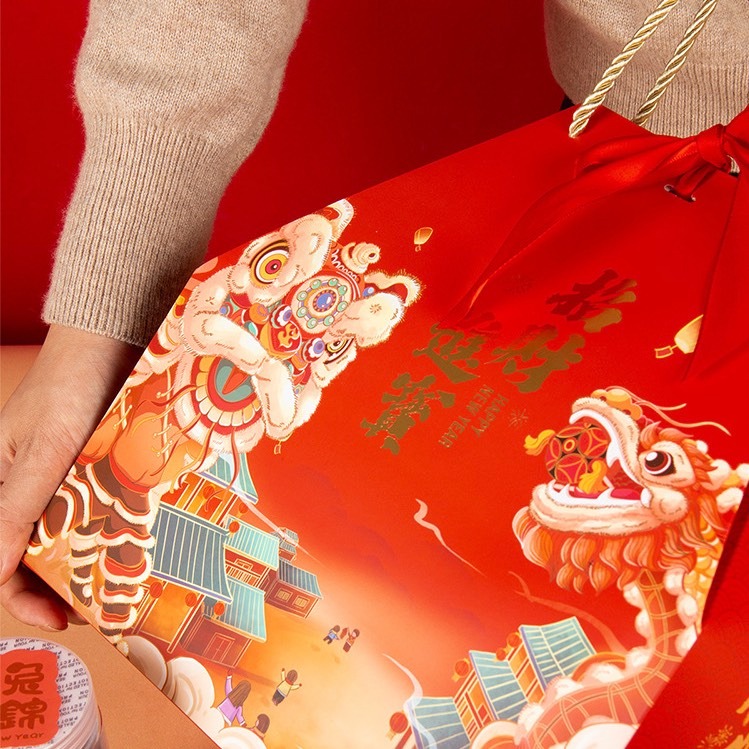 ◎2入◎新年龍年牛軋糖曲奇餅乾手提袋/零食八角袋/大禮包/燙金國風伴手禮袋-細節圖2