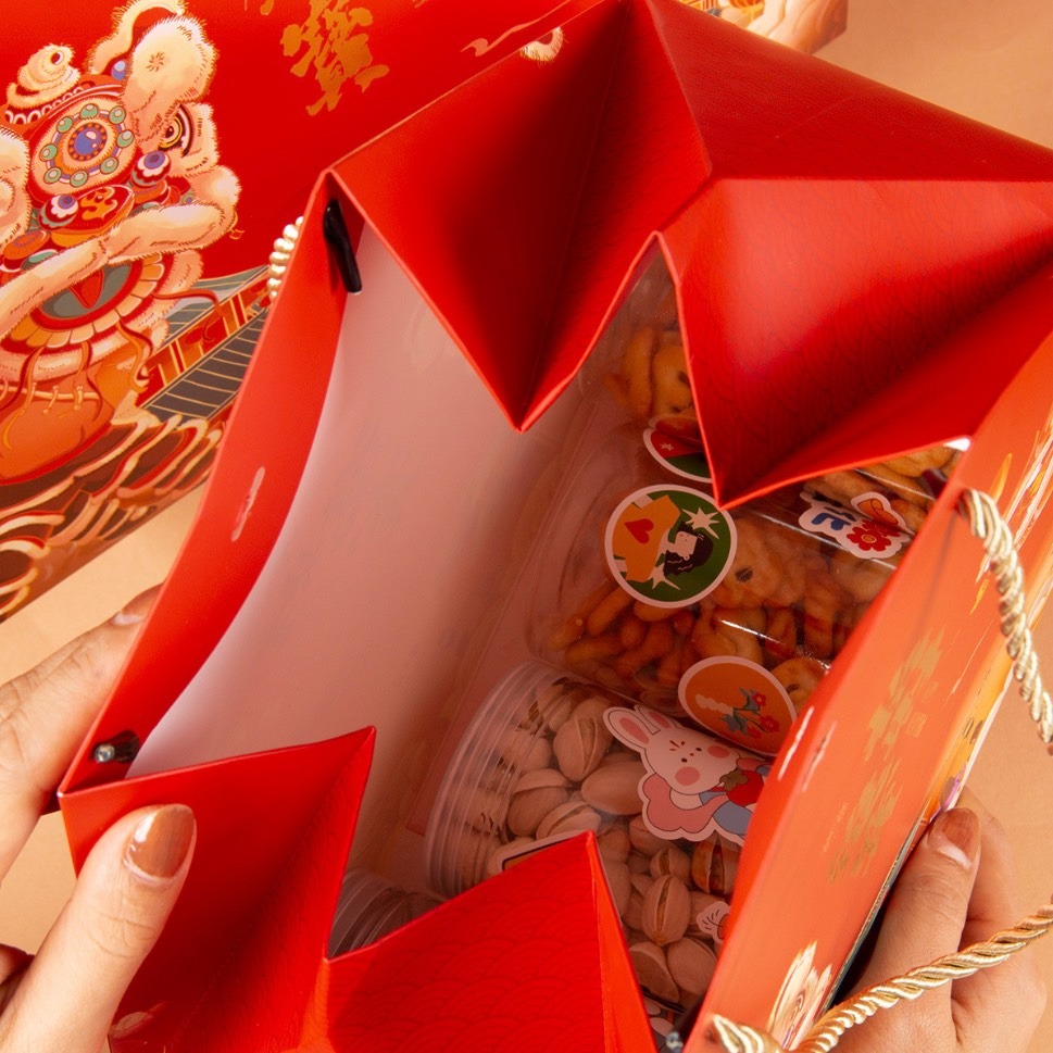 ◎2入◎新年龍年牛軋糖曲奇餅乾手提袋/零食八角袋/大禮包/燙金國風伴手禮袋-細節圖3
