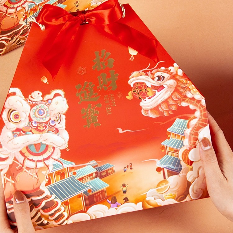 ◎2入◎新年龍年牛軋糖曲奇餅乾手提袋/零食八角袋/大禮包/燙金國風伴手禮袋-細節圖4