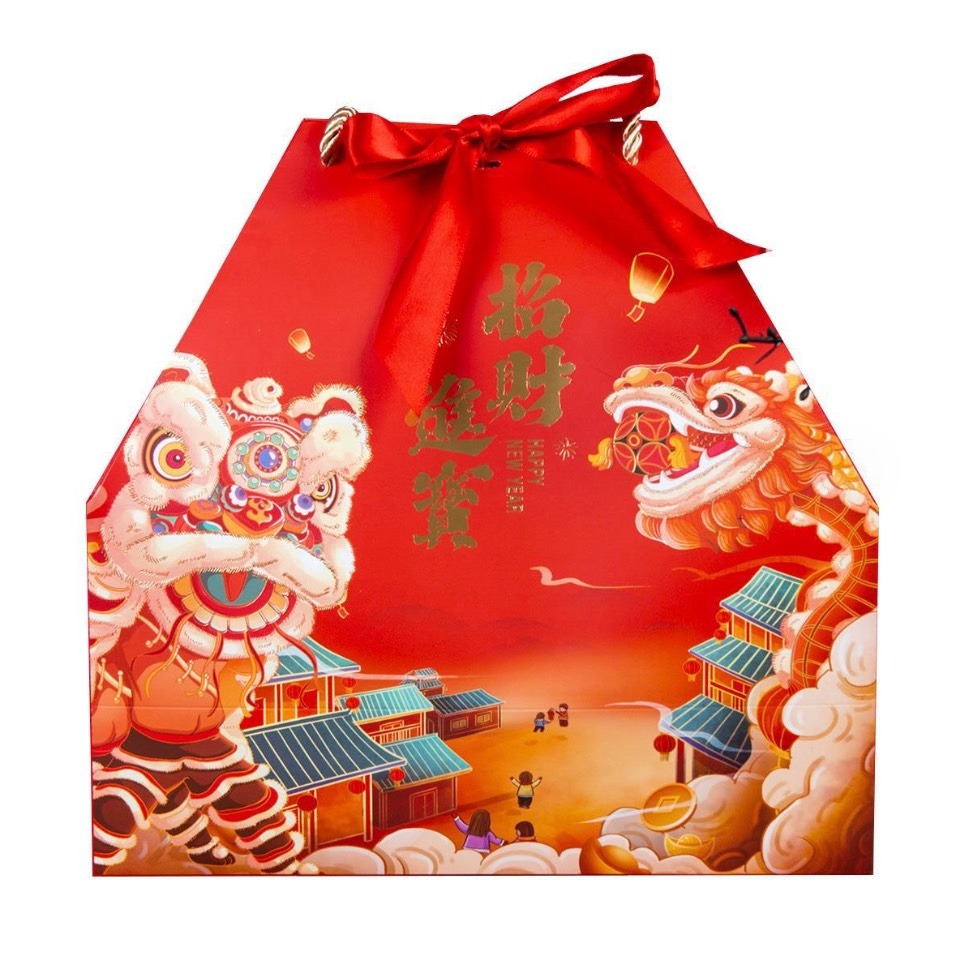 ◎2入◎新年龍年牛軋糖曲奇餅乾手提袋/零食八角袋/大禮包/燙金國風伴手禮袋-細節圖6