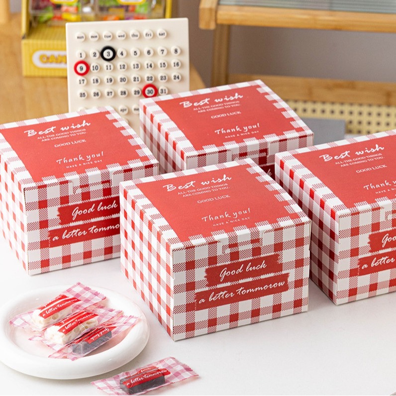 ◎5入◎紅色格子慕斯蛋糕手工甜點包裝手提盒/婚禮伴手禮盒子/聖誕節蛋糕包裝盒-細節圖4