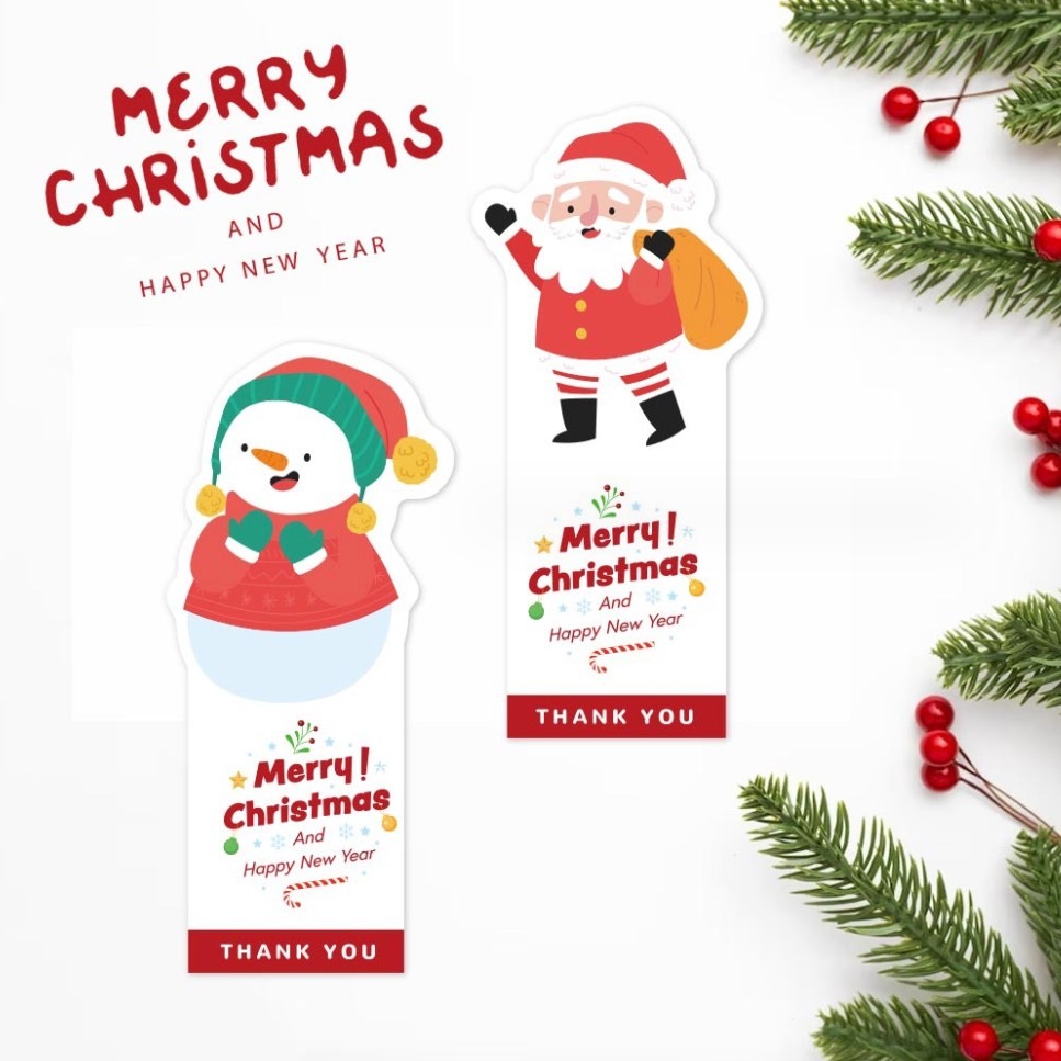 ◎5張=5枚◎聖誕老人雪人長條異型封口貼紙/禮盒包裝貼/長方形餅乾袋貼紙/卡通趣味烘焙包裝盒封口裝飾貼紙-細節圖3