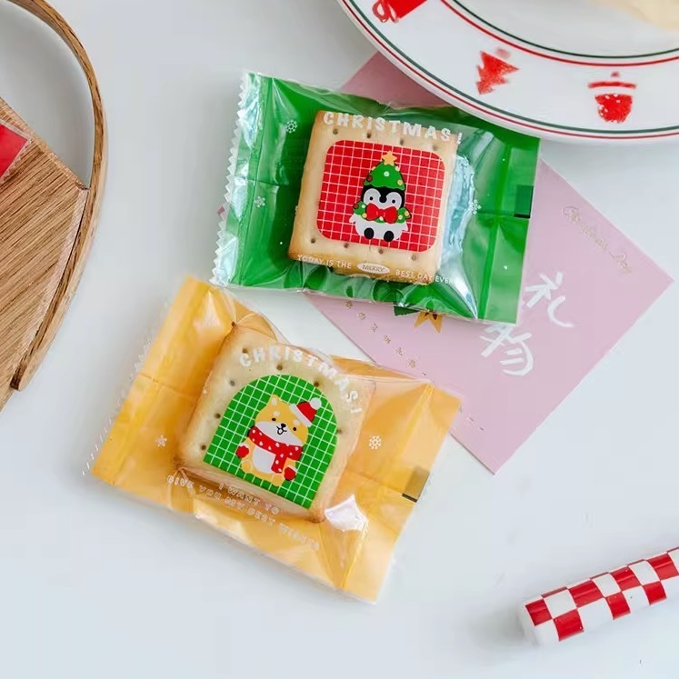 ▪ 7*10cm▪四色聖誕四合一機封袋(約100只混搭)/雪花酥雪Q餅烘焙包裝袋子/方塊酥曲奇餅點心袋-細節圖2