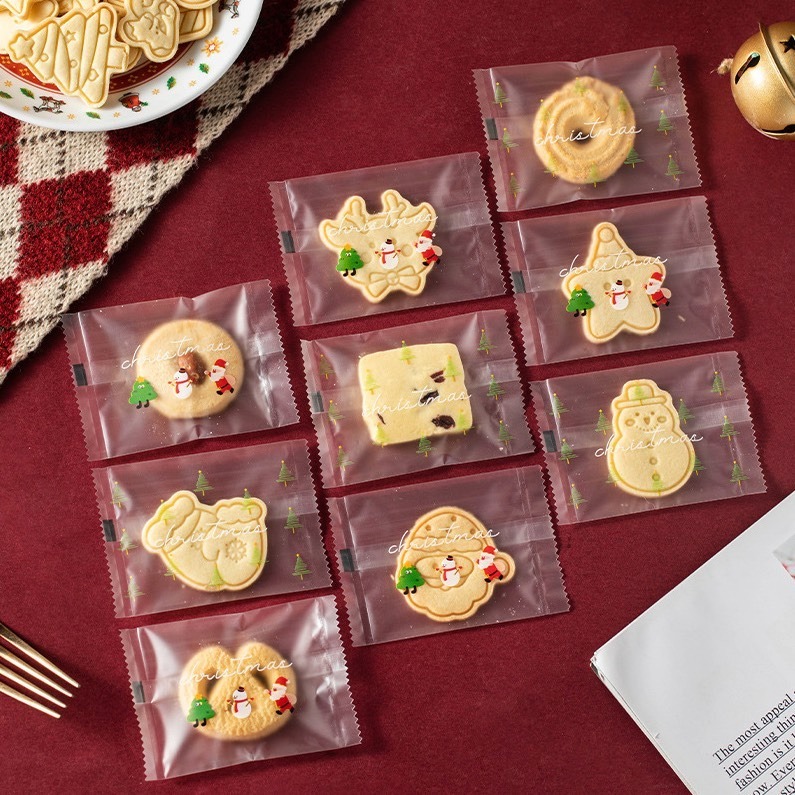 ▪ 7*10cm▪簡約聖誕四合一半透明磨砂機封袋(約100只混搭)/雪花酥雪Q餅烘焙包裝袋子/方塊酥曲奇餅點心袋-細節圖3