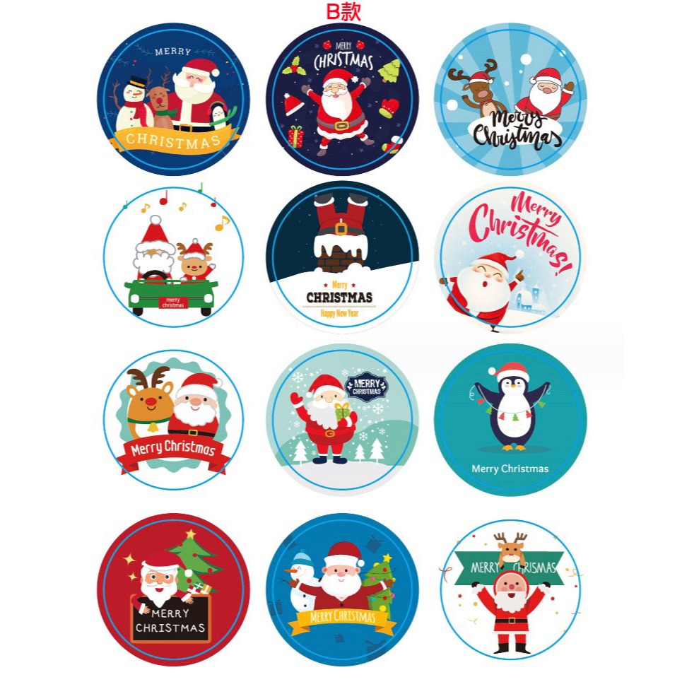 ◎3張=36枚◎聖誕節手套麋鹿歡樂老人圓形封口貼紙/烘焙禮盒包裝貼/餅乾袋貼紙/烘焙包裝盒封口裝飾貼紙-細節圖2