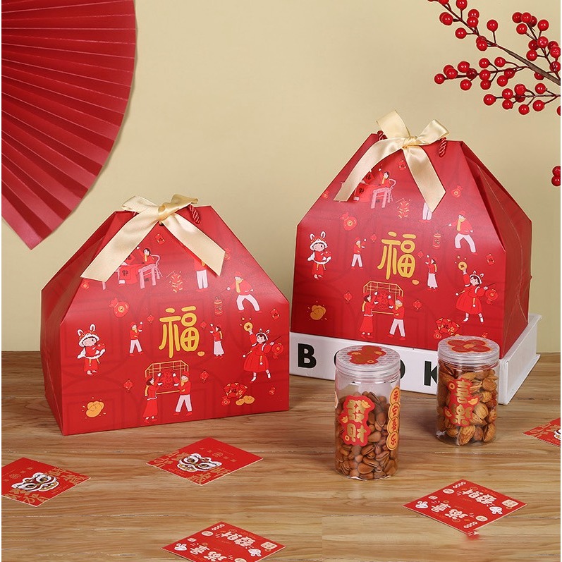 ◎2入◎新年福袋牛軋糖曲奇餅乾手提袋/零食八角袋/大禮包/燙金國風伴手禮袋-細節圖3