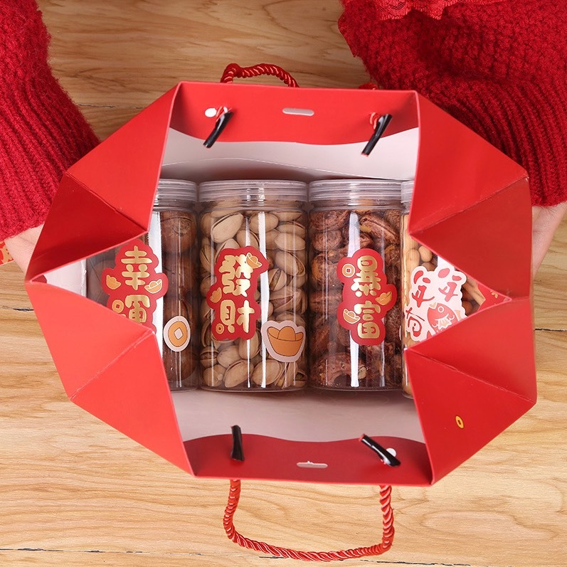 ◎2入◎新年福袋牛軋糖曲奇餅乾手提袋/零食八角袋/大禮包/燙金國風伴手禮袋-細節圖4