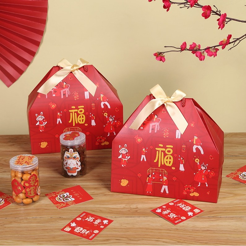 ◎2入◎新年福袋牛軋糖曲奇餅乾手提袋/零食八角袋/大禮包/燙金國風伴手禮袋-細節圖6