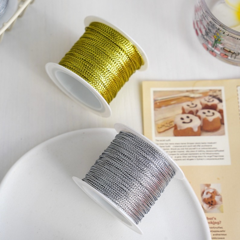 ▪20m▪ins金銀色柱體形狀蔥絲線/diy吊牌掛線/吊繩包裝/盒子綁口繩子/餅乾蛋糕盒禮品盒節日包裝紮繩/織帶-細節圖3