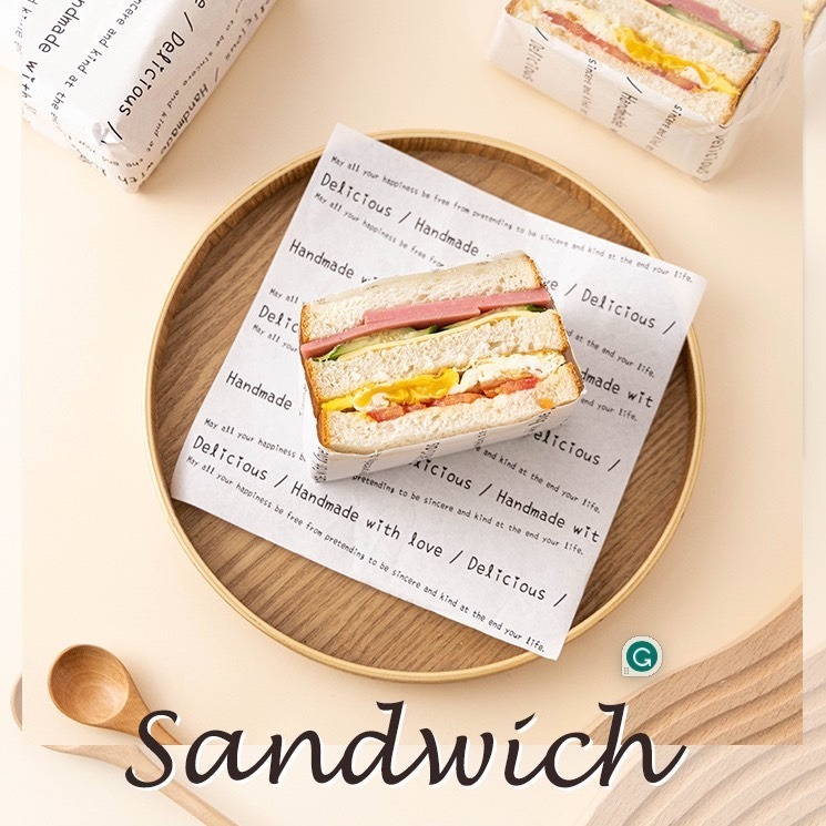 ▪20張入/包▪handmade英文字食品級淋膜包裝紙/高品質烘焙專用包裝油紙/雞肉捲漢堡煎餅手抓早餐吐司包裝紙-細節圖3