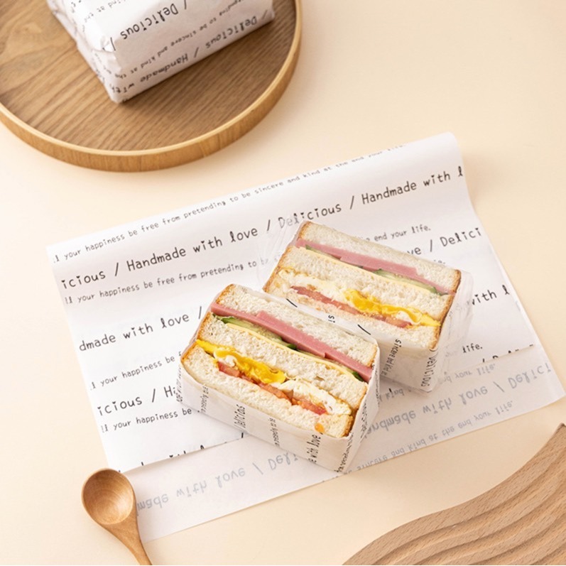 ▪20張入/包▪handmade英文字食品級淋膜包裝紙/高品質烘焙專用包裝油紙/雞肉捲漢堡煎餅手抓早餐吐司包裝紙-細節圖5