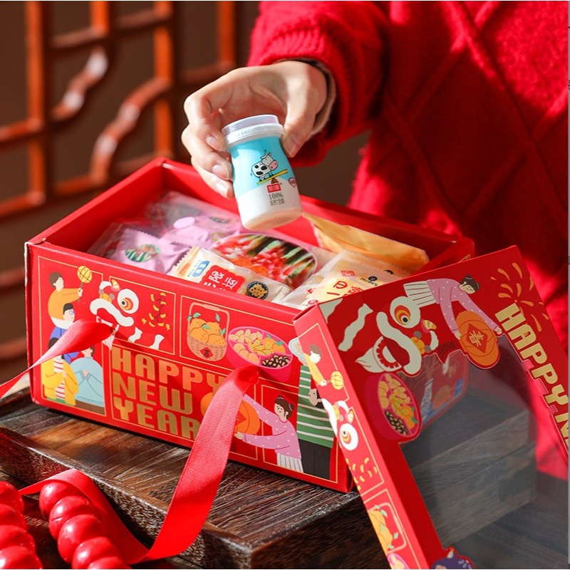 ◎2入◎龍年新年開窗紅色手提包裝盒/新年禮盒/糖果包裝紙盒/禮品紙盒/雪Q餅牛軋糖包裝禮物盒/堅果餅乾罐手提紙盒-細節圖3