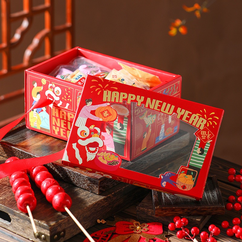 ◎2入◎龍年新年開窗紅色手提包裝盒/新年禮盒/糖果包裝紙盒/禮品紙盒/雪Q餅牛軋糖包裝禮物盒/堅果餅乾罐手提紙盒-細節圖4