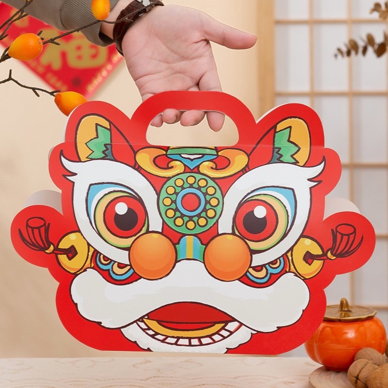 @2入◎中國風醒獅招財貓手工甜點包裝手提盒/龍年禮盒/伴手禮盒子/新年餅乾包裝雪花酥牛軋糖果禮盒-細節圖5