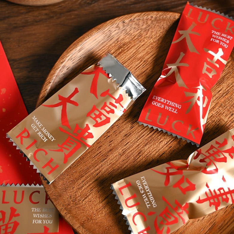 ▪4x9cm▪大吉大利鋁箔牛軋糖包裝袋(約100只裝)/奶糖糖果太妃糖烘焙機封袋/新年鋁膜糖果袋-細節圖3