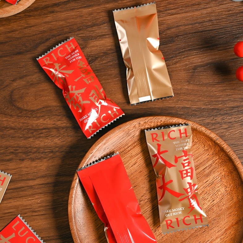 ▪4x9cm▪大吉大利鋁箔牛軋糖包裝袋(約100只裝)/奶糖糖果太妃糖烘焙機封袋/新年鋁膜糖果袋-細節圖4