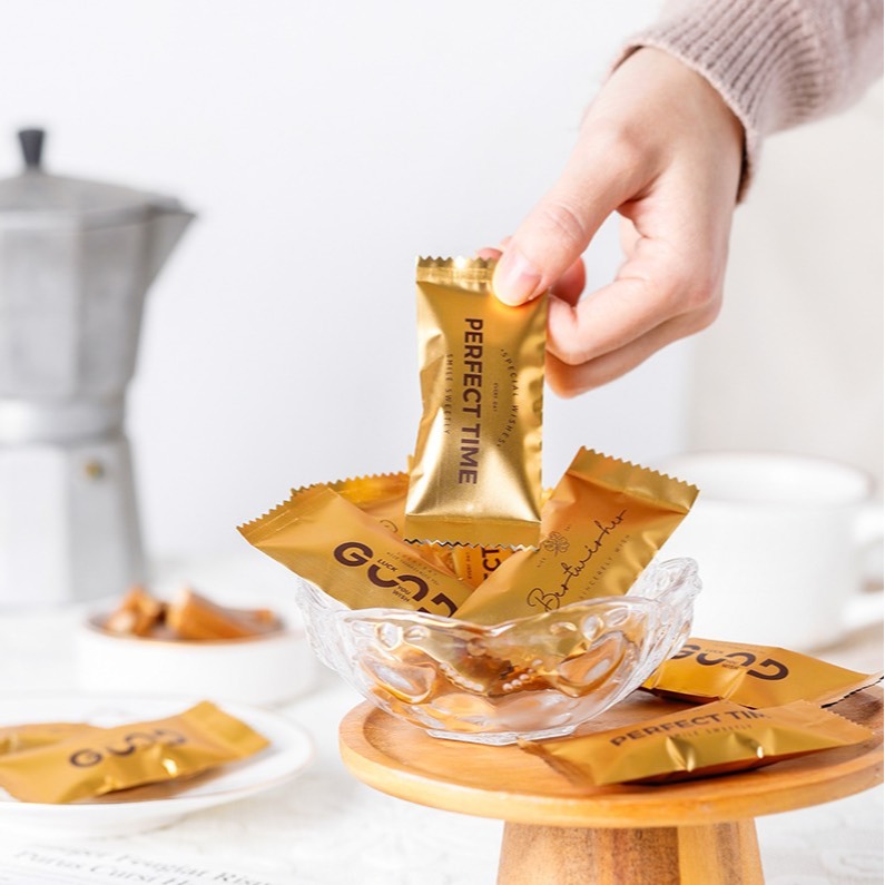 ▪4x9.5cm▪金色鋁箔牛軋糖包裝袋(約100只裝)/奶糖糖果太妃糖烘焙機封袋/新年鋁膜糖果袋-細節圖5
