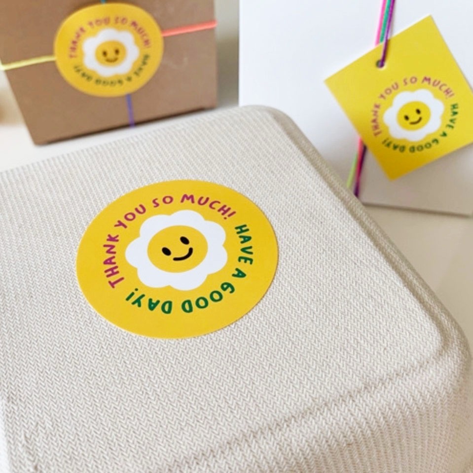◎3張=18枚◎ins風黃色笑臉圓型封口貼紙/禮盒包裝貼/餅乾袋貼紙/多功能標記手帳貼紙/THANK YOU烘焙裝飾貼紙-細節圖3