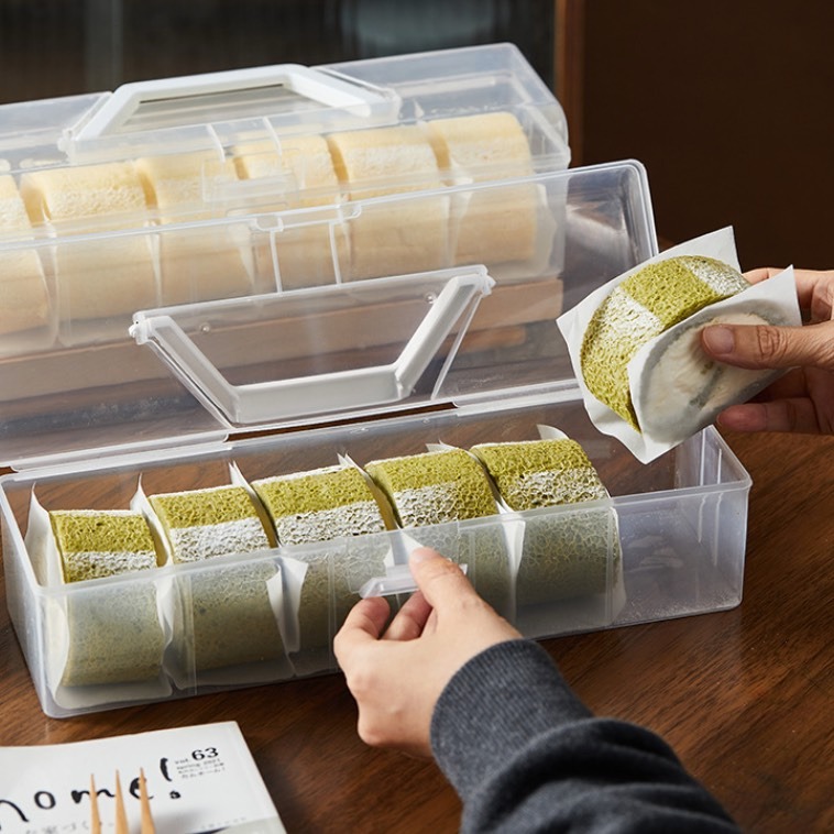 蛋糕捲手提包裝盒/可重複使用冷藏保存收納保鮮盒/甜點切片手提打包盒子-細節圖2